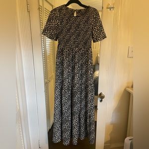 Ruched top black and white ditsy floral maxi